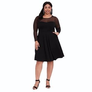 Torrid Black Illusion Mesh Premium Ponte Skater Dress SZ 16 NWT